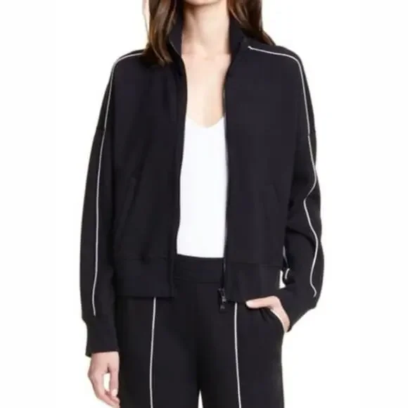 ATM Anthony Thomas Melillo Piped French Terry Track Jacket black S Quiet Luxury - Picture 1 of 13